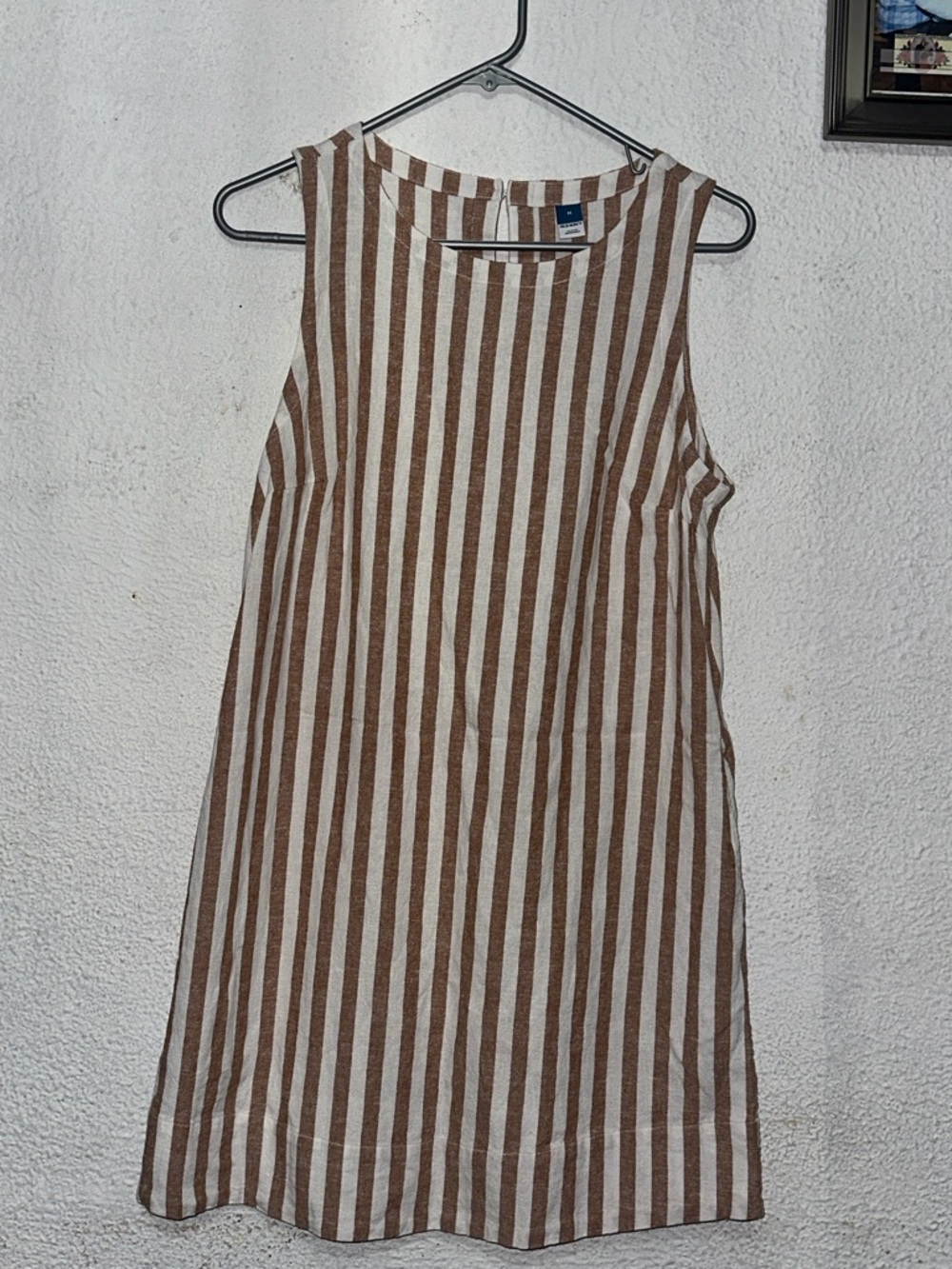 Old Navy Brown and White Vertical Stripe Sleeveless Dress